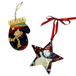 Primitive Christmas Bundle Of 2 Snowman Alaska Tree Ornaments